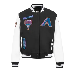 MLB ARIZONA DIAMONDBACKS RETRO CLASSIC WOMEN'S RIB WOOL VARSITY JACKET (BLACK/WHITE)