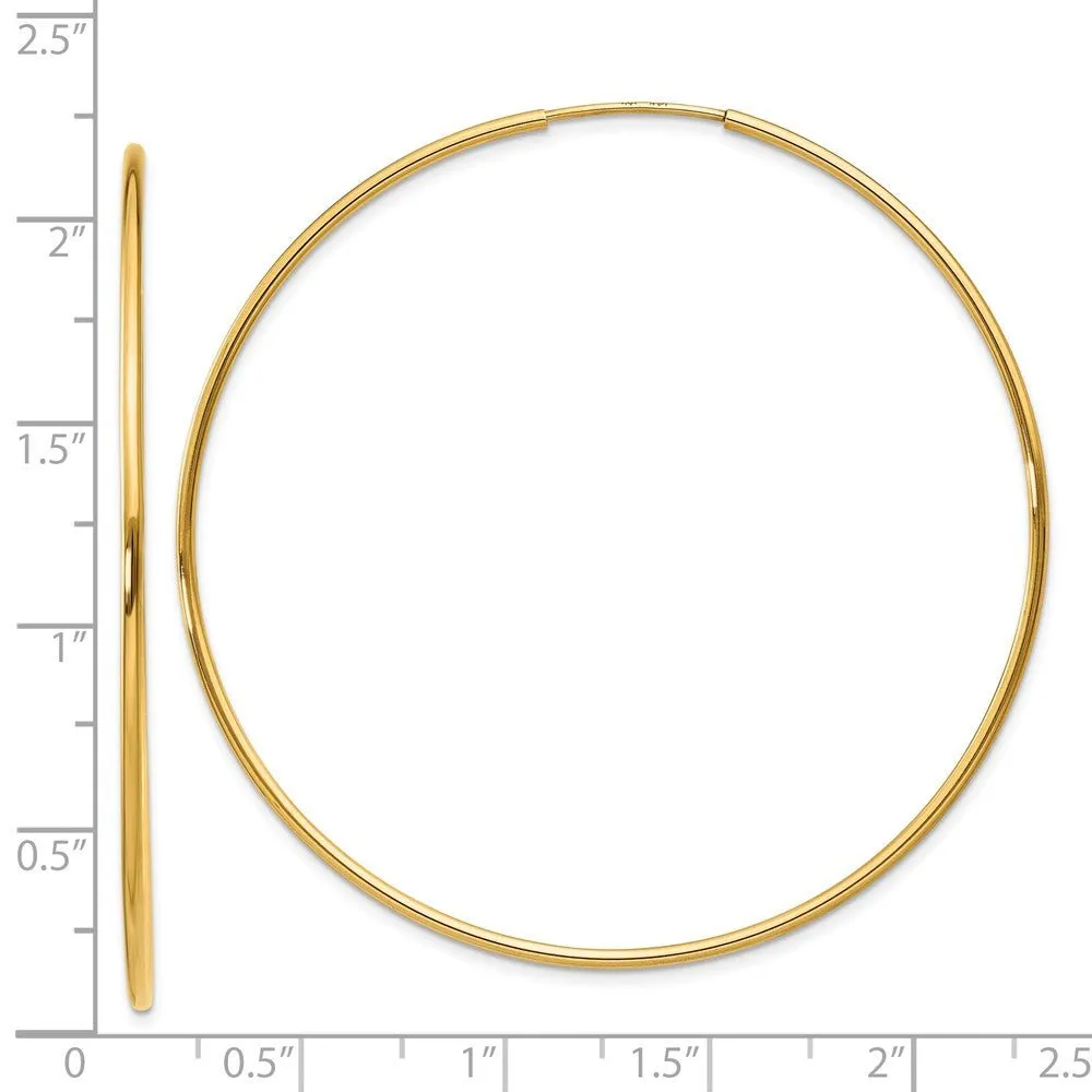 1.25mm, 14k Yellow Gold Endless Hoop Earrings, 54mm (2 1/8 Inch)