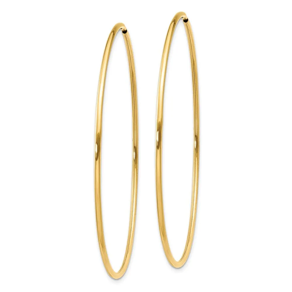 1.25mm, 14k Yellow Gold Endless Hoop Earrings, 54mm (2 1/8 Inch)