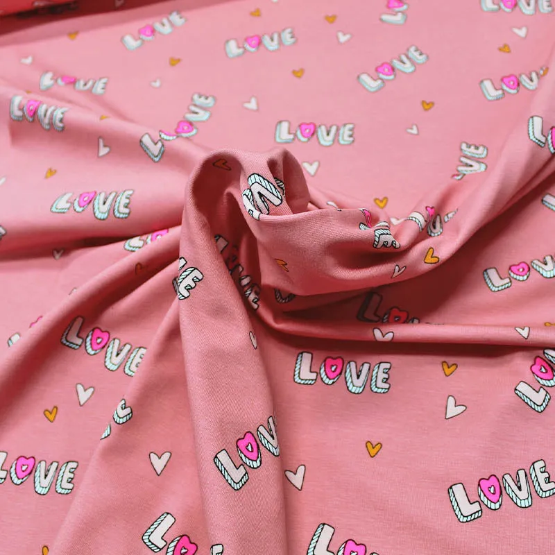 150CM REMNANT Pink Cotton Elastane Jersey - Love