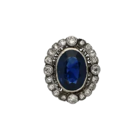 19th Century Victorian-Era 15 Carat Burma Oval-Cut Sapphire and Diamond Ring