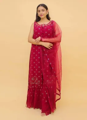 Admirable Look Red Color Georgette Base Slit-Cut Style Palazzo Salwar Suit