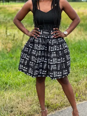 African print mini skirt - Black Bogolan / Mud cloth