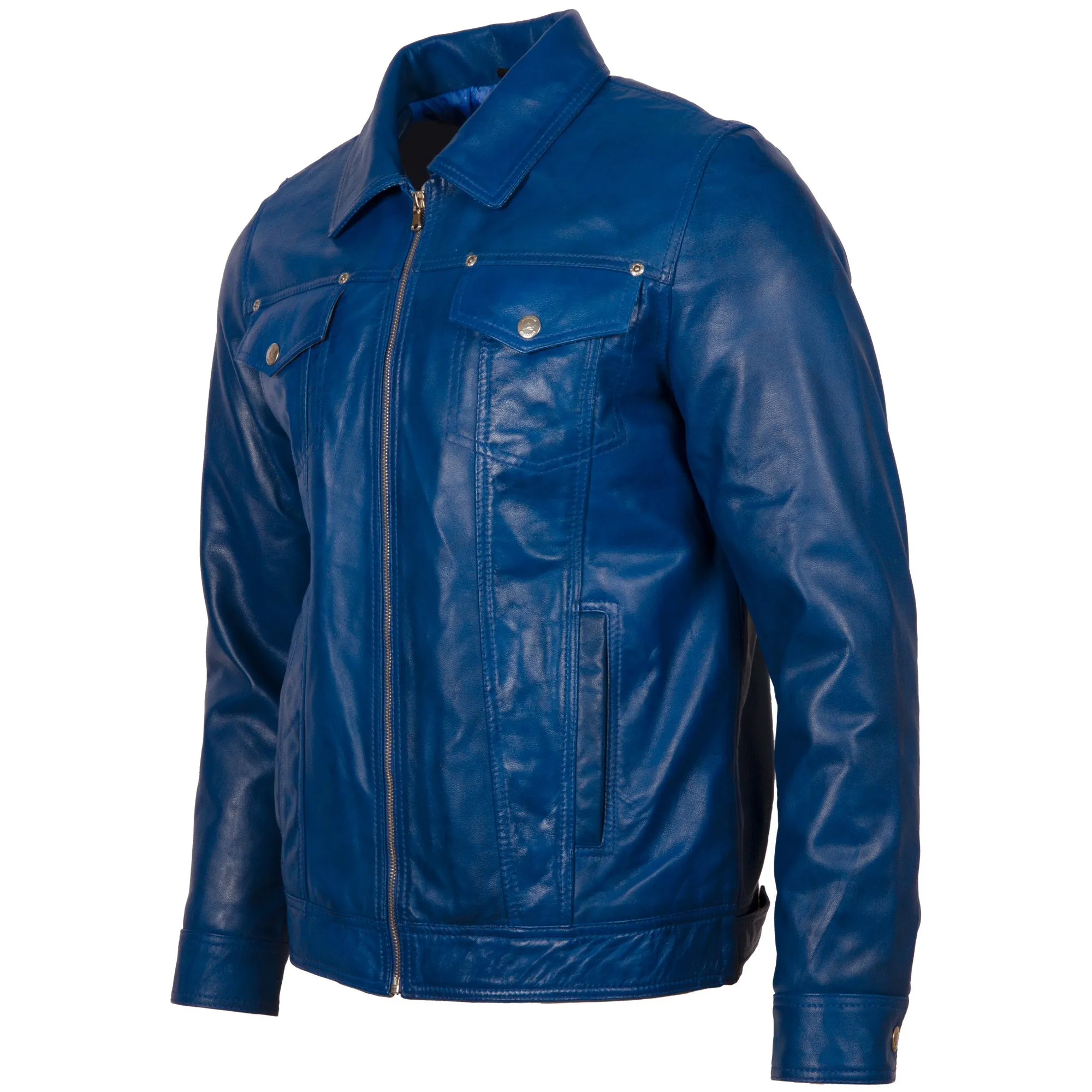 AGQ5 Men's Trucker Harrington Jacket - Ocean Blue