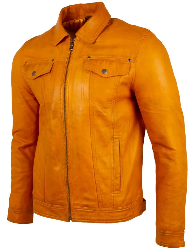 AGQ5 Men's Trucker Harrington Jacket - Yellow