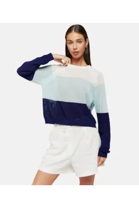 Aqua Blue Open Stitch Crewneck Sweater