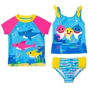 Baby Shark Rash Guard Tankini Top and Bikini Bottom 3 Piece Swimsuit Set