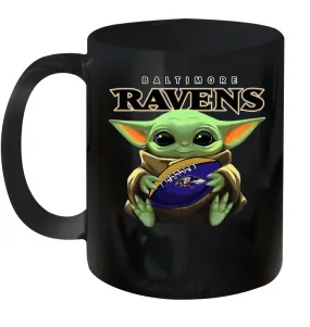 Baby Yoda Loves The Baltimore Ravens Star Wars Baby Yoda Hugs Ravens NFL Ceramic Mug 11oz