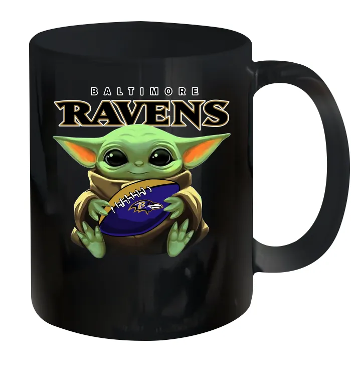 Baby Yoda Loves The Baltimore Ravens Star Wars Baby Yoda Hugs Ravens NFL Ceramic Mug 11oz