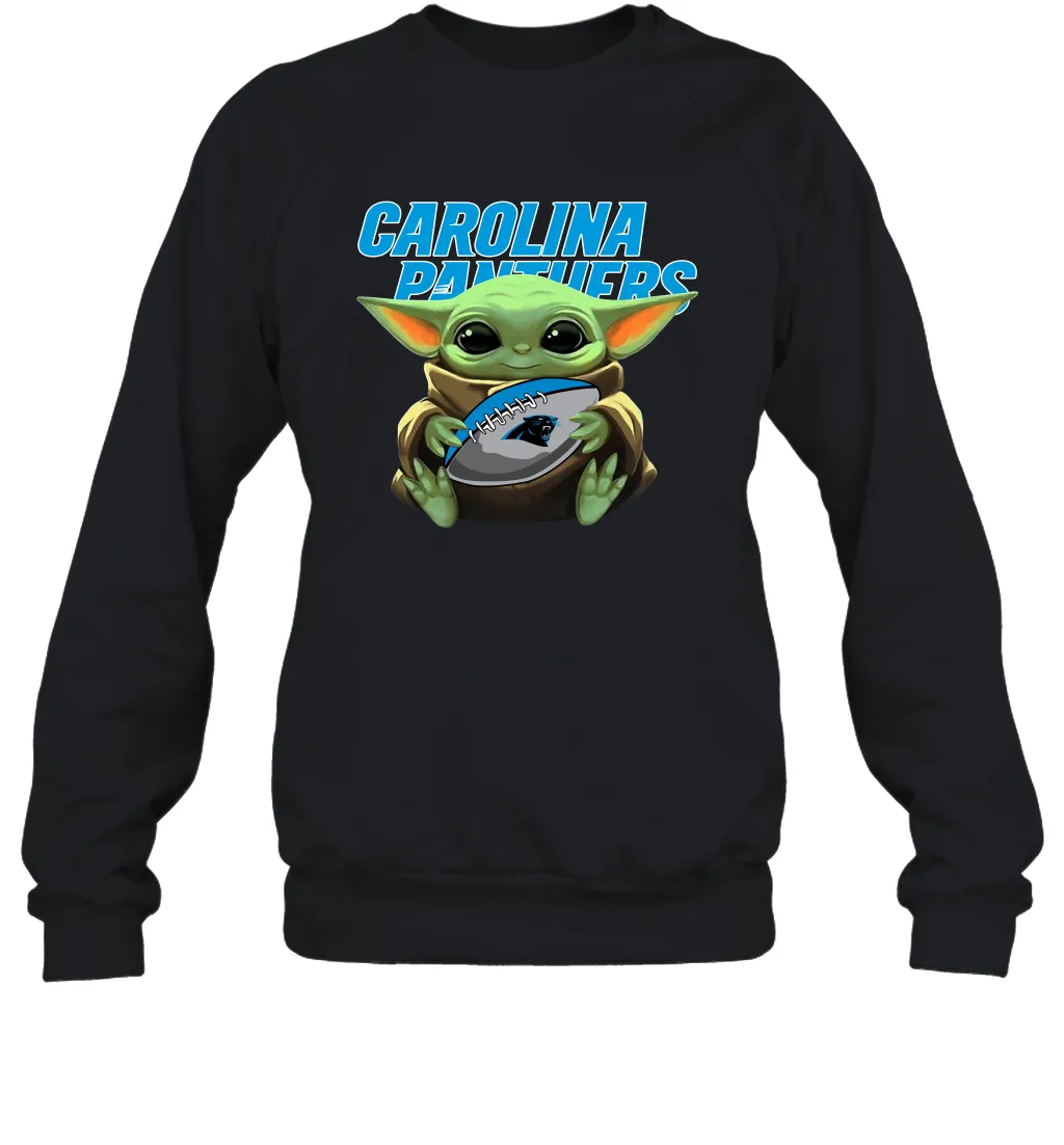 Baby Yoda Loves The Carolina Panthers Star Wars Baby Yoda Hugs Panthers NFL Adult Sweatshirt