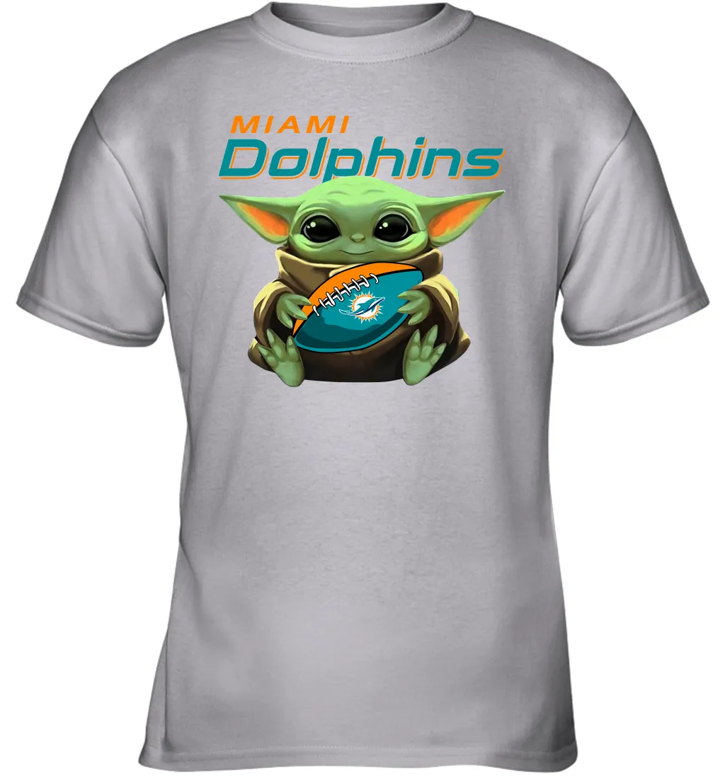 Baby Yoda Loves The Miami Dolphins Star Wars Baby Yoda Hugs Dolphins NFL Youth T-Shirt