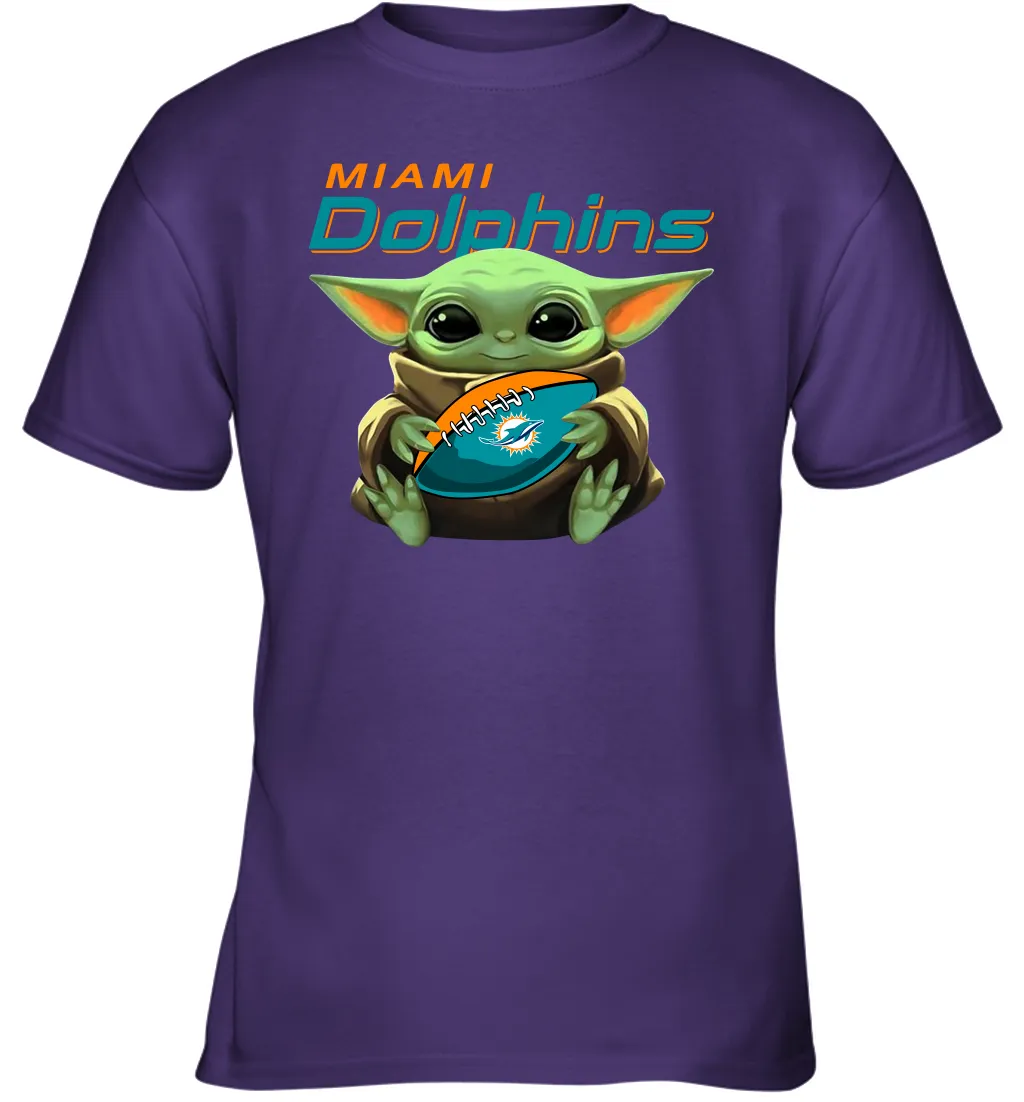 Baby Yoda Loves The Miami Dolphins Star Wars Baby Yoda Hugs Dolphins NFL Youth T-Shirt