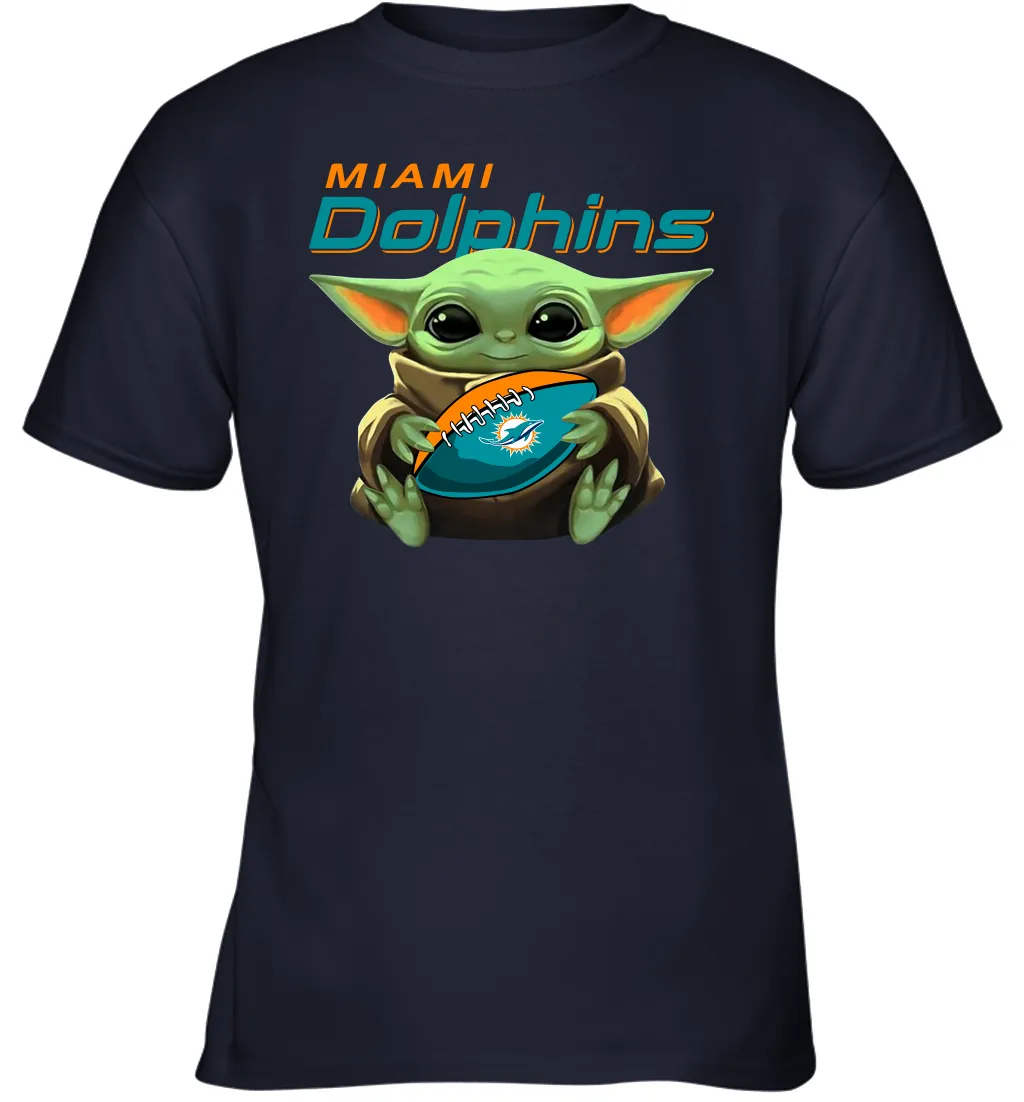 Baby Yoda Loves The Miami Dolphins Star Wars Baby Yoda Hugs Dolphins NFL Youth T-Shirt