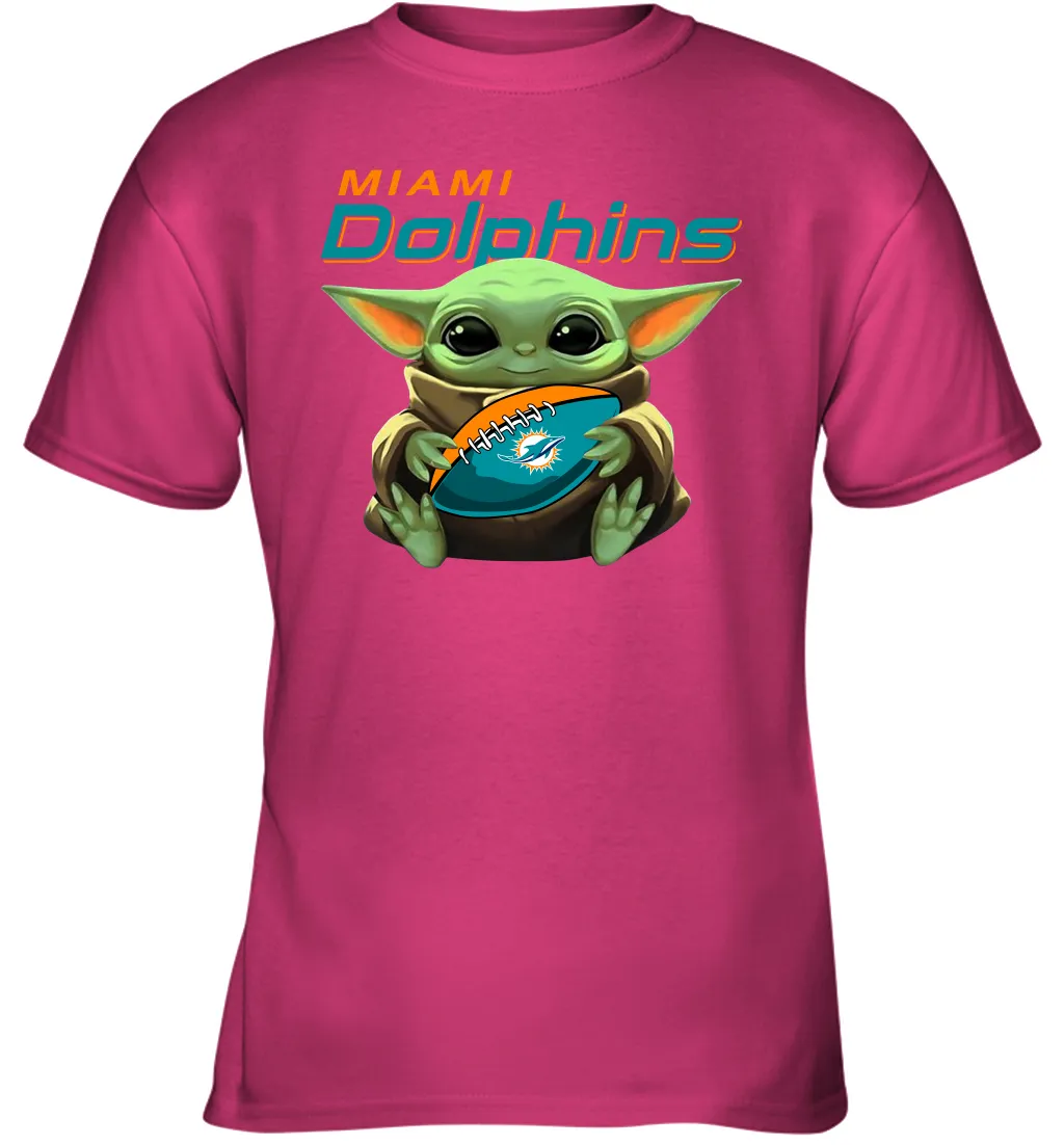 Baby Yoda Loves The Miami Dolphins Star Wars Baby Yoda Hugs Dolphins NFL Youth T-Shirt