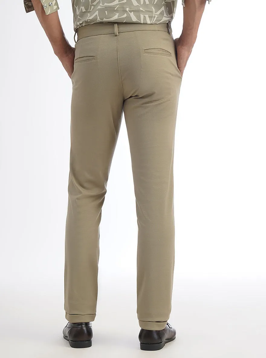 Beige Solid Slim Fit Club Wear Trouser | JB Studio