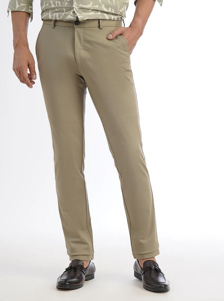 Beige Solid Slim Fit Club Wear Trouser | JB Studio