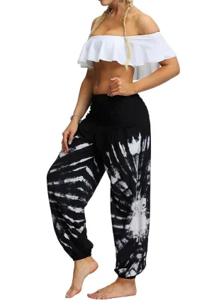 Black Boho Tie Dye Print Harem Pants