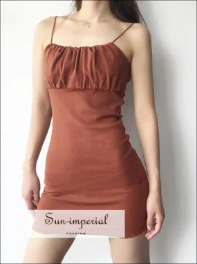 Brown Ruched Bust Mini Cami Dress Bodycon Fit