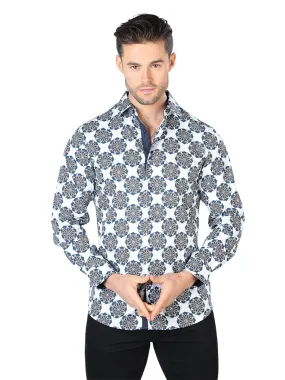 Camisa Casual Manga Larga Estampada Blanco/Negro para Hombre 'El Señor de los Cielos' - ID: 44048