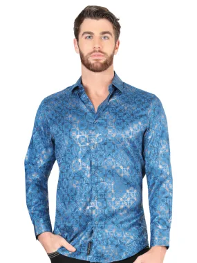 Camisa Casual Manga Larga Estampada Verde Azulado para Hombre 'El Señor de los Cielos' - ID: 44573