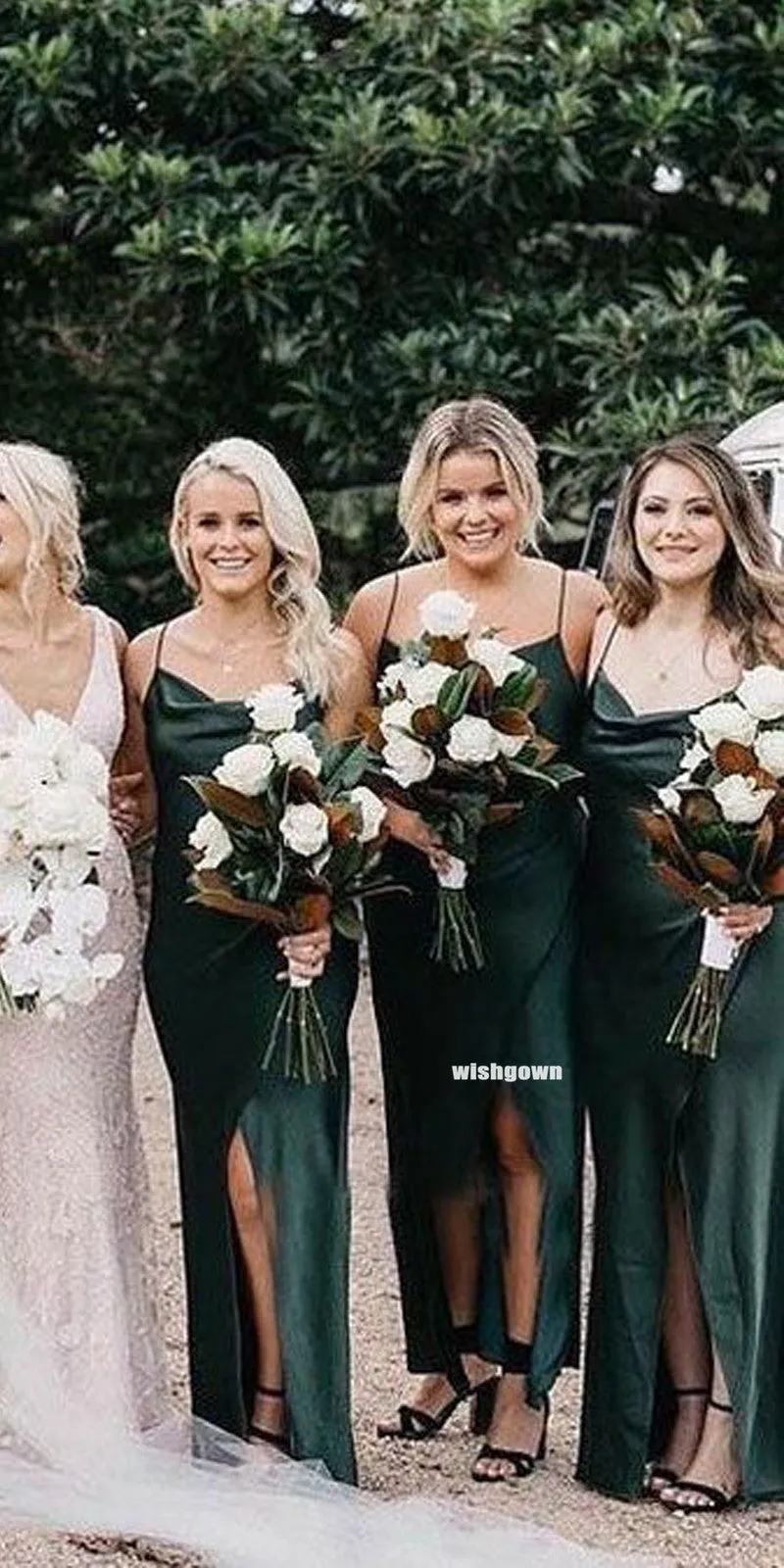 Elegant Dark Green Spaghetti Strap Bridesmaid Dresses, YPS152