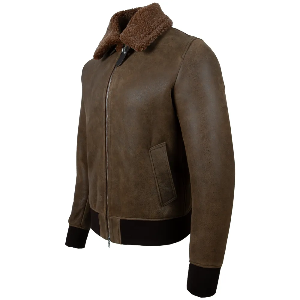 FE79 Men's Shearling Bomber Jacket - Brown/Arctic Gold Fur