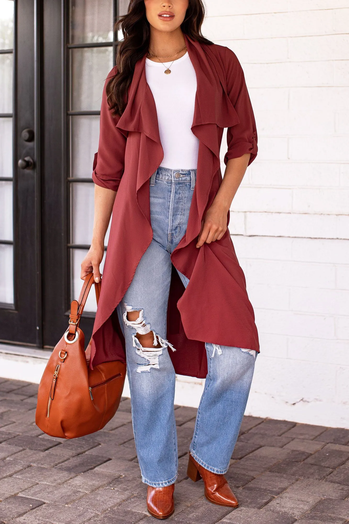 Getting There Burgundy Lightweight Trench Coat