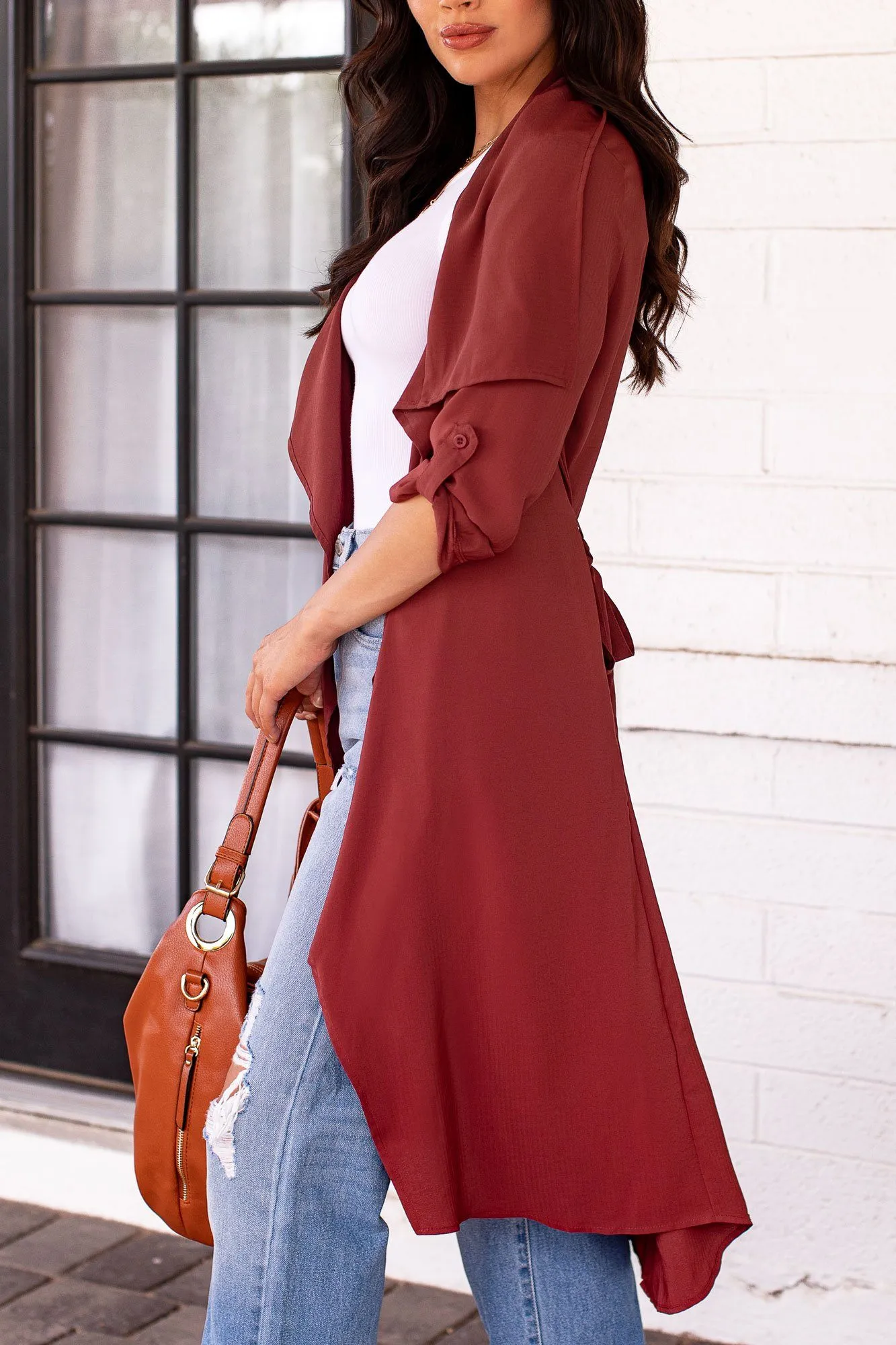 Getting There Burgundy Lightweight Trench Coat