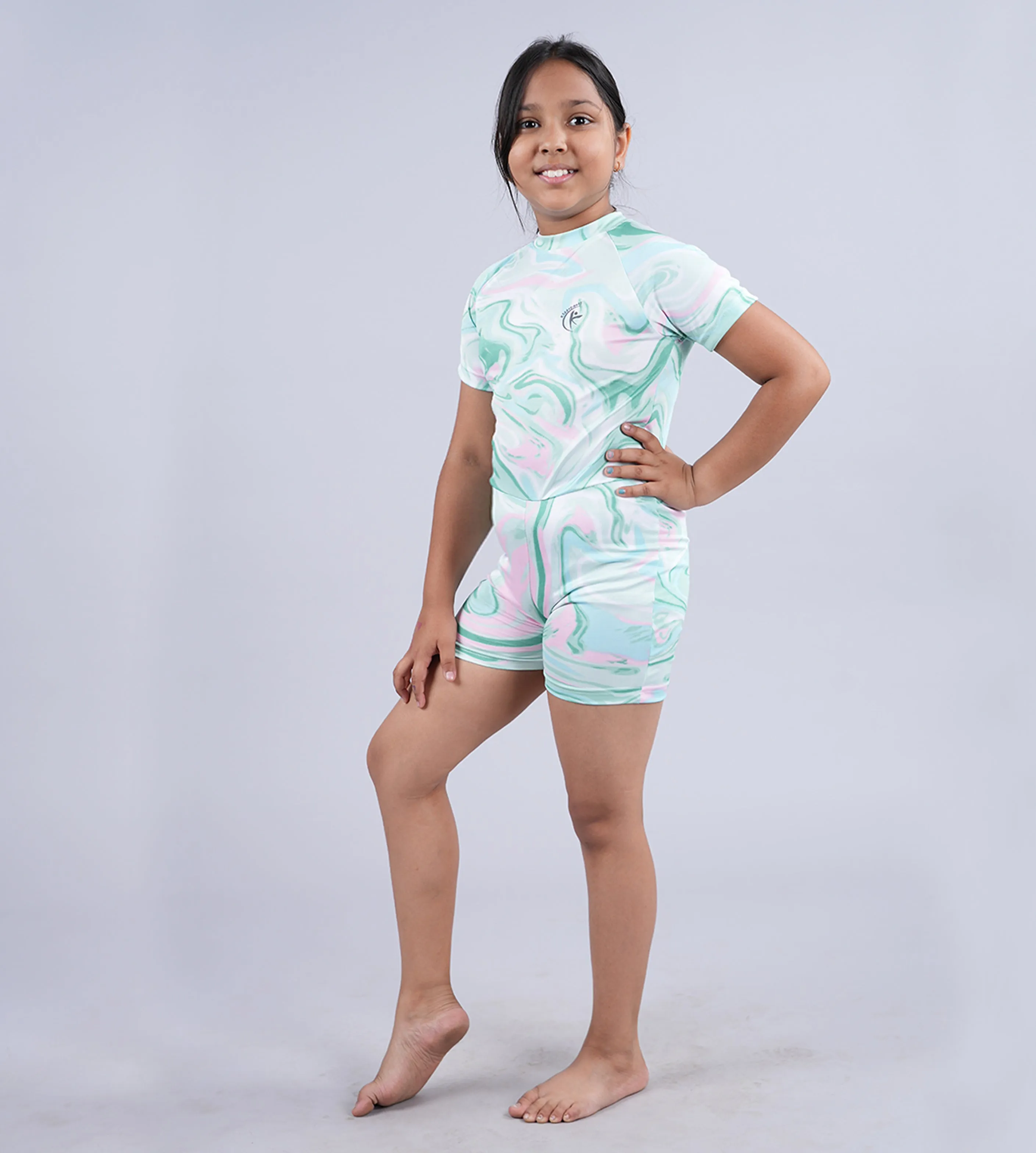 Girls & Boys Half Sleeve Mid Thigh Length Swim Suit