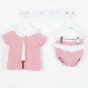 Girls Knitted Pink 3 Piece Short Set