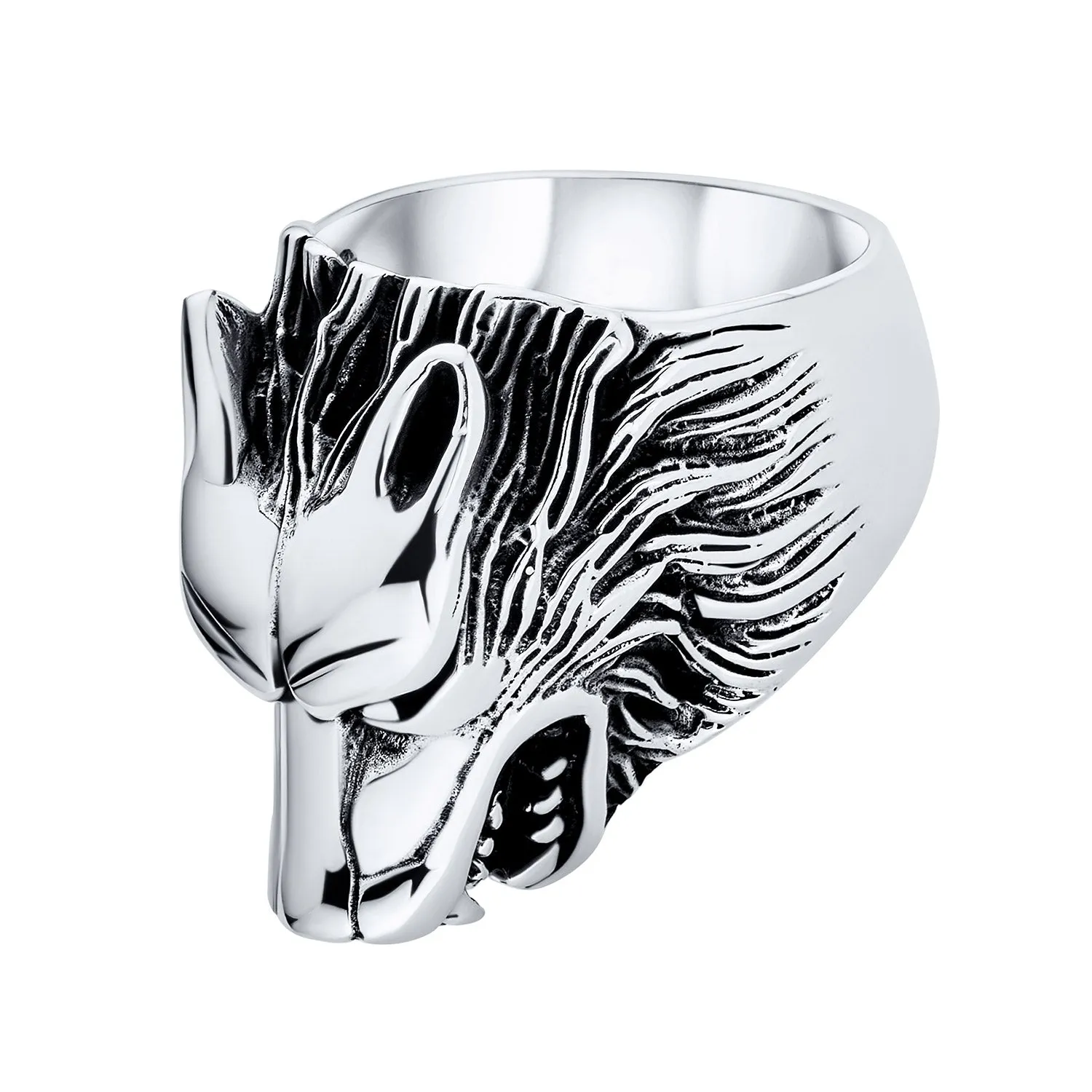 Hunter Wild Animal Mens Wolf Signet Coin Ring Oxidized .925 Sterling Silver