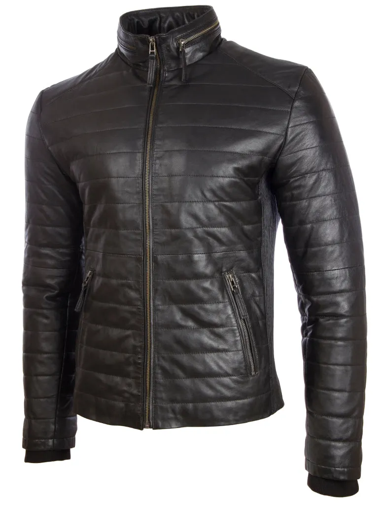 K5MP Men's Quilt Puffer Aviator Bomber Jacket - Black