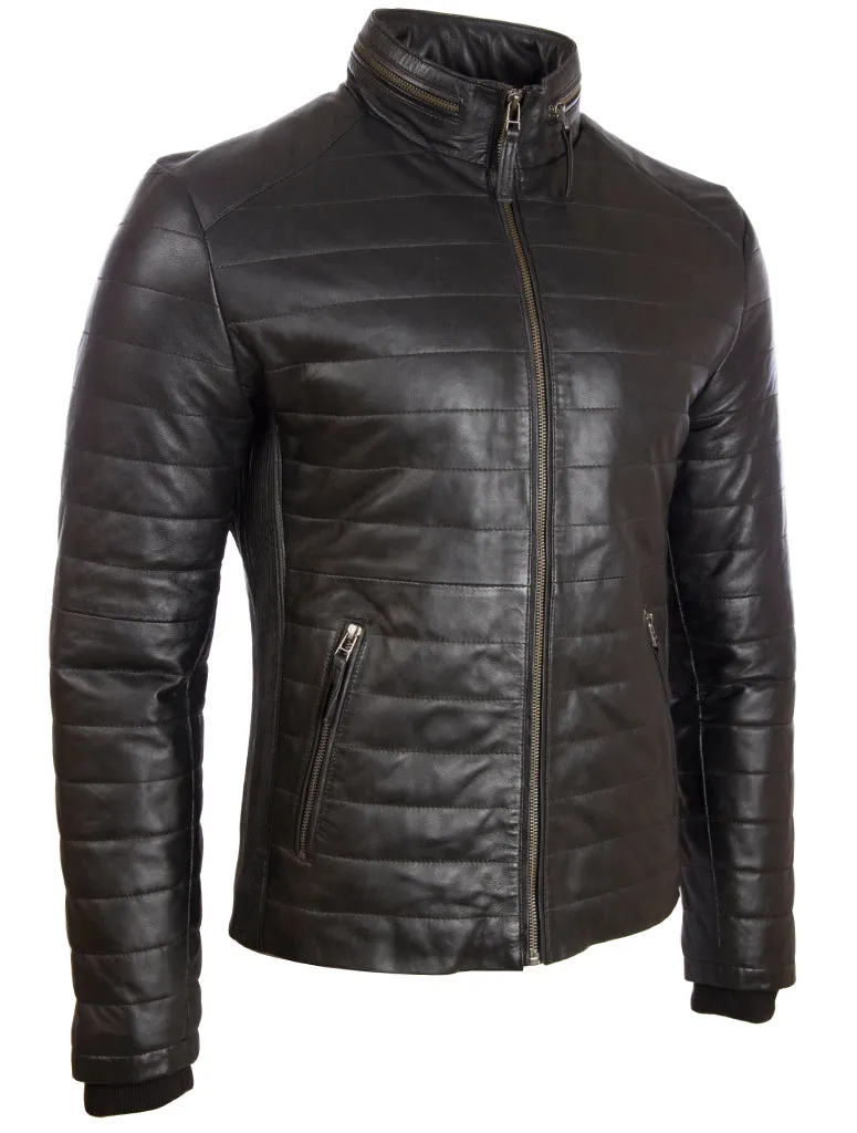 K5MP Men's Quilt Puffer Aviator Bomber Jacket - Black