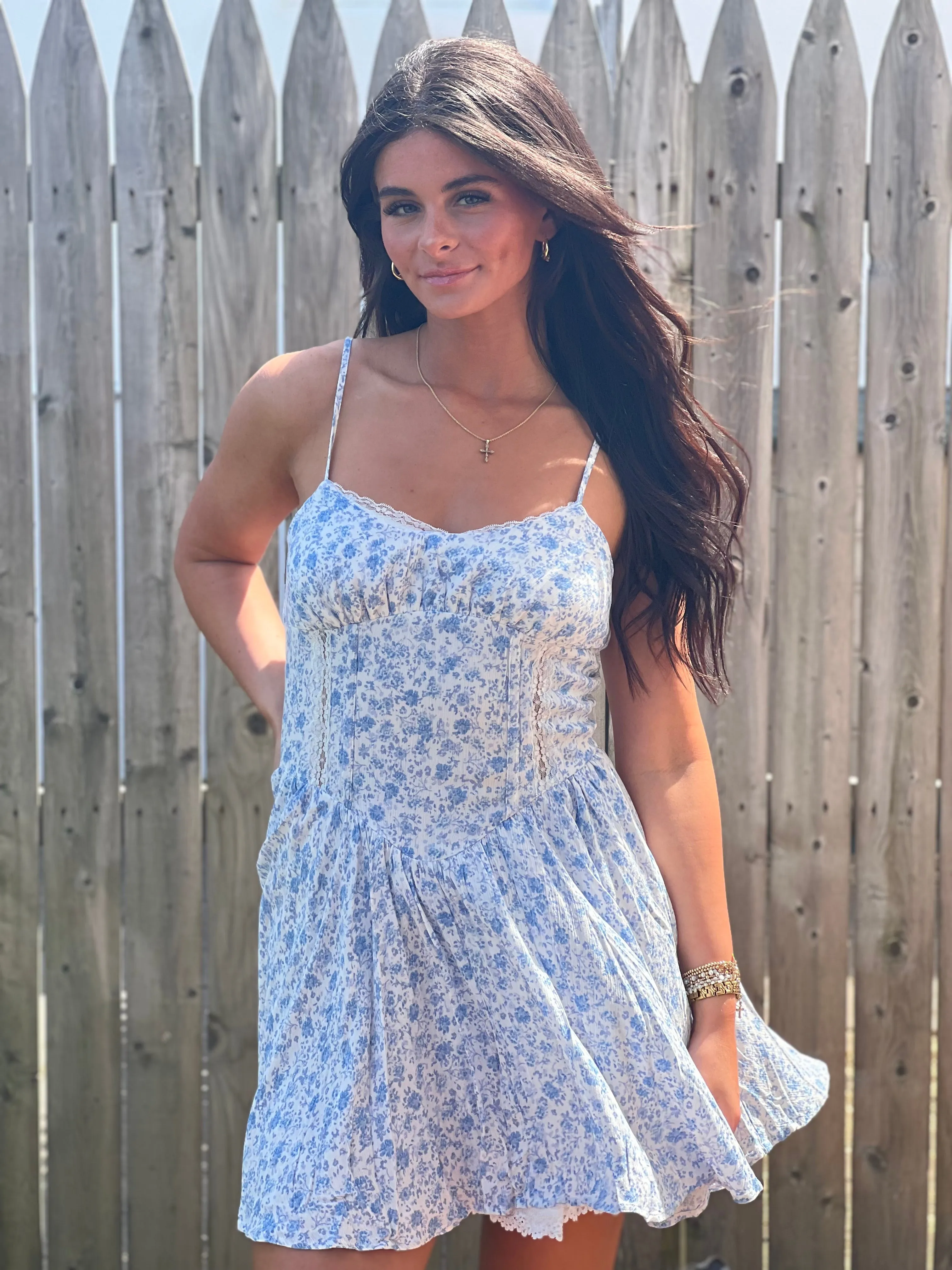 Lace Trim Floral Dress