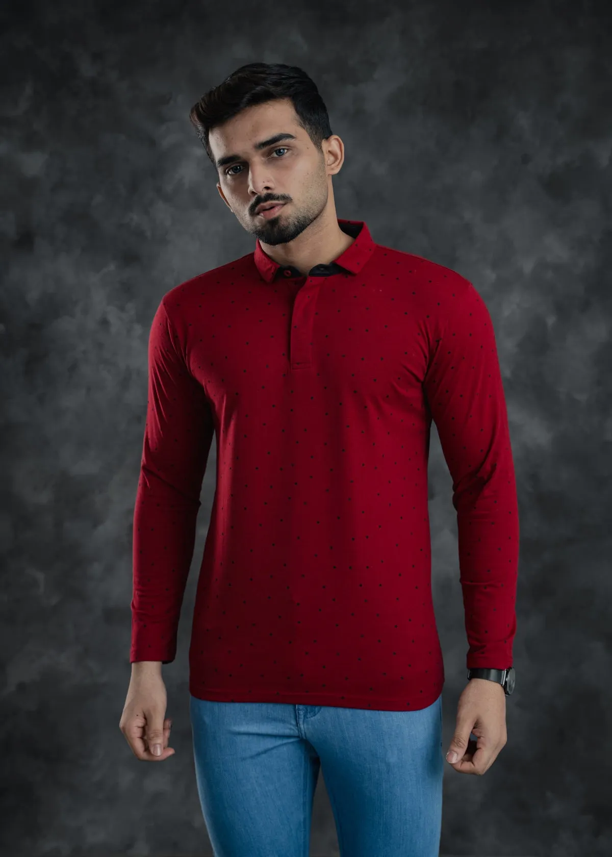 LCY | Single Jersey Long Sleeve Polo Dot Polo