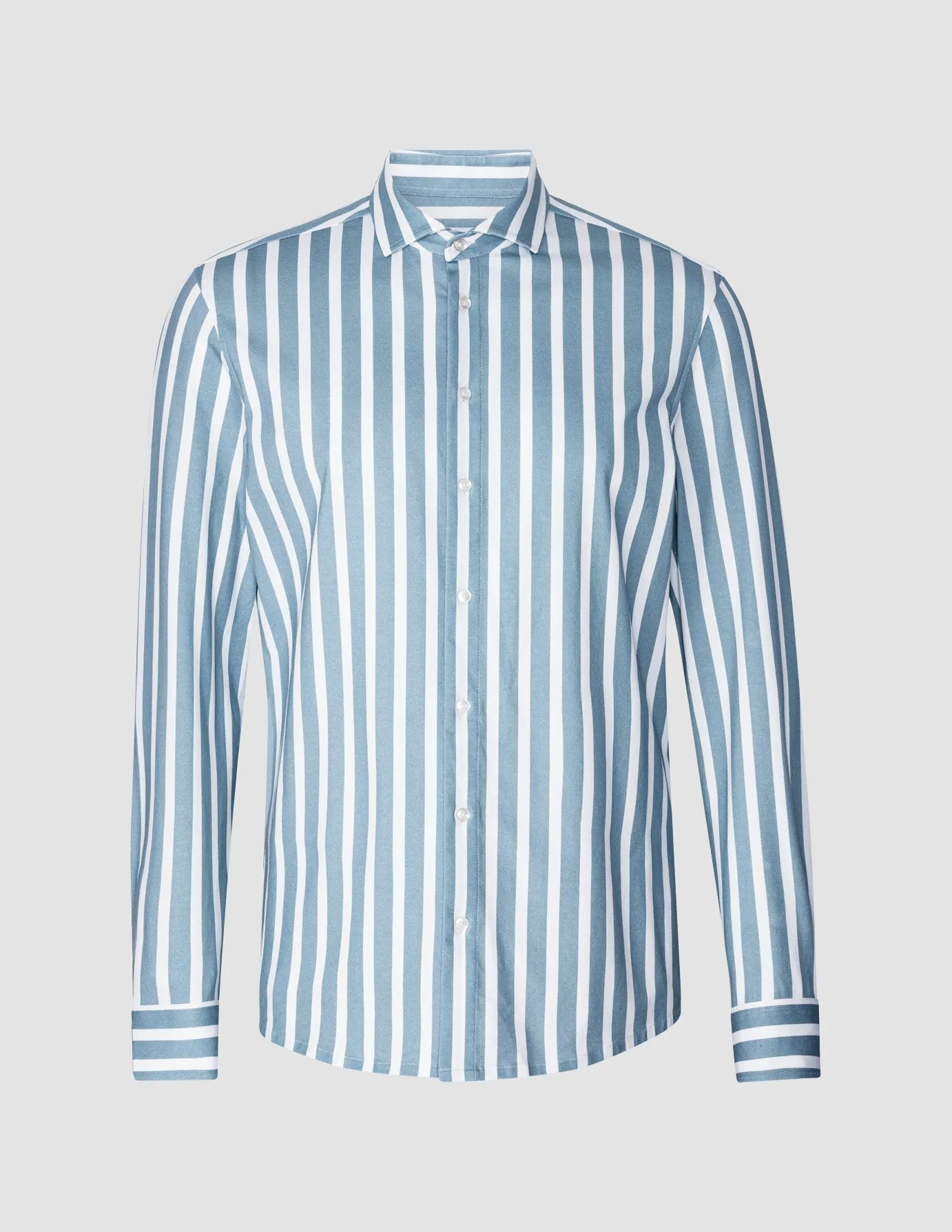 Lightweight Classic Shirt Bold Stripes Light Blue Slim