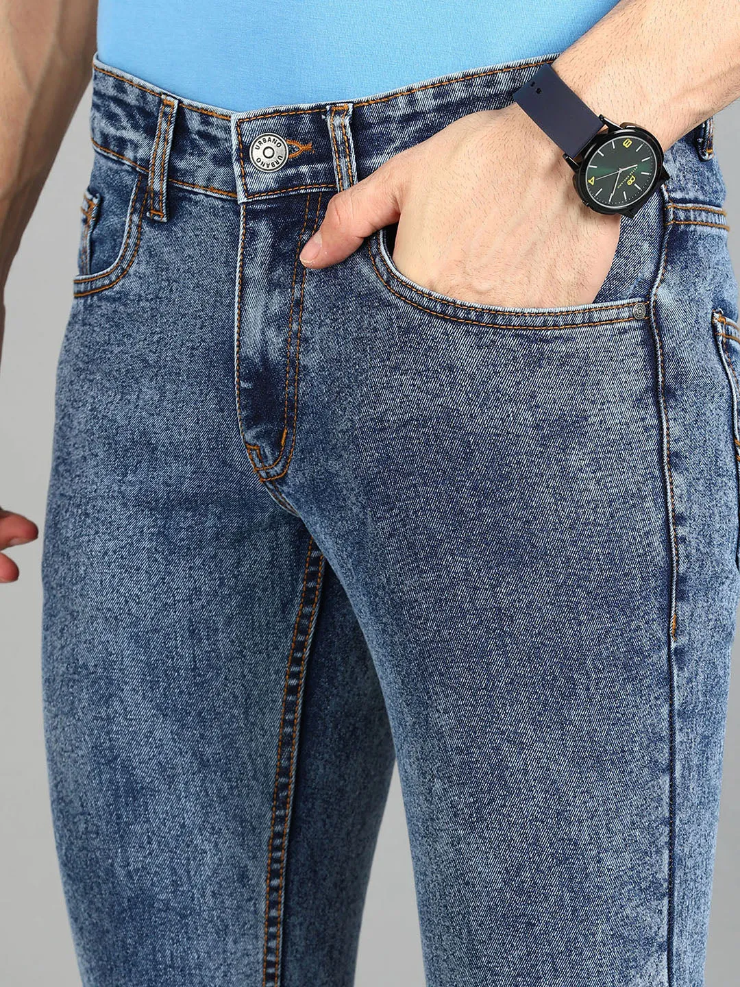 Men's Blue Washed Bootcut Jeans Stretchable