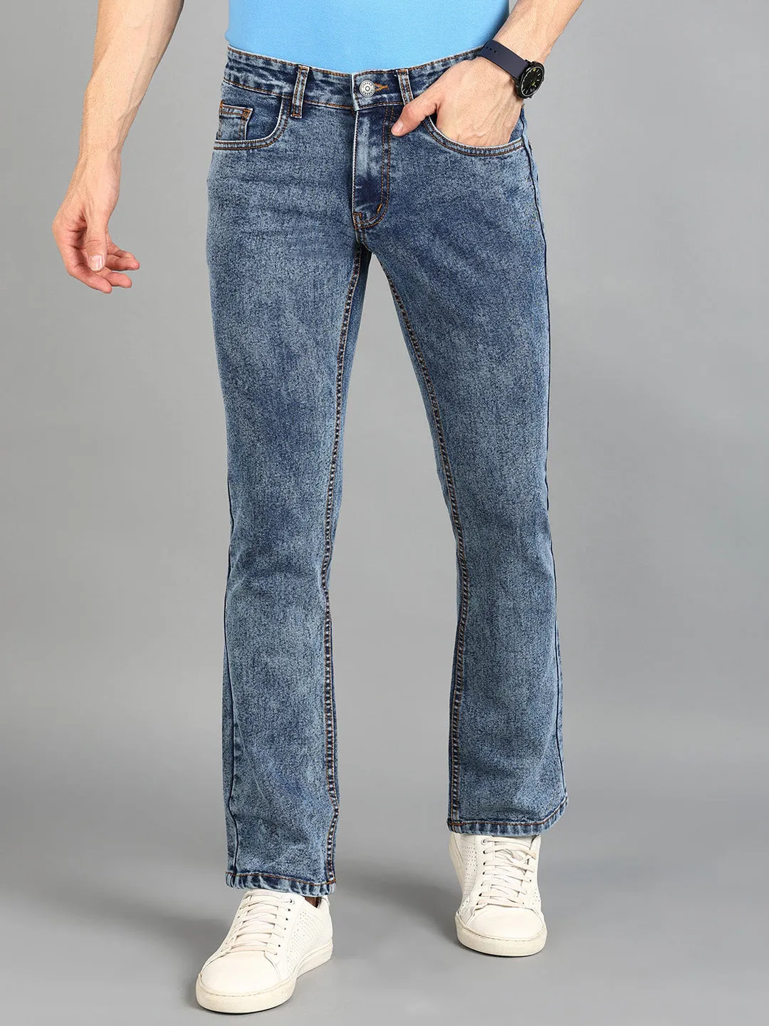 Men's Blue Washed Bootcut Jeans Stretchable