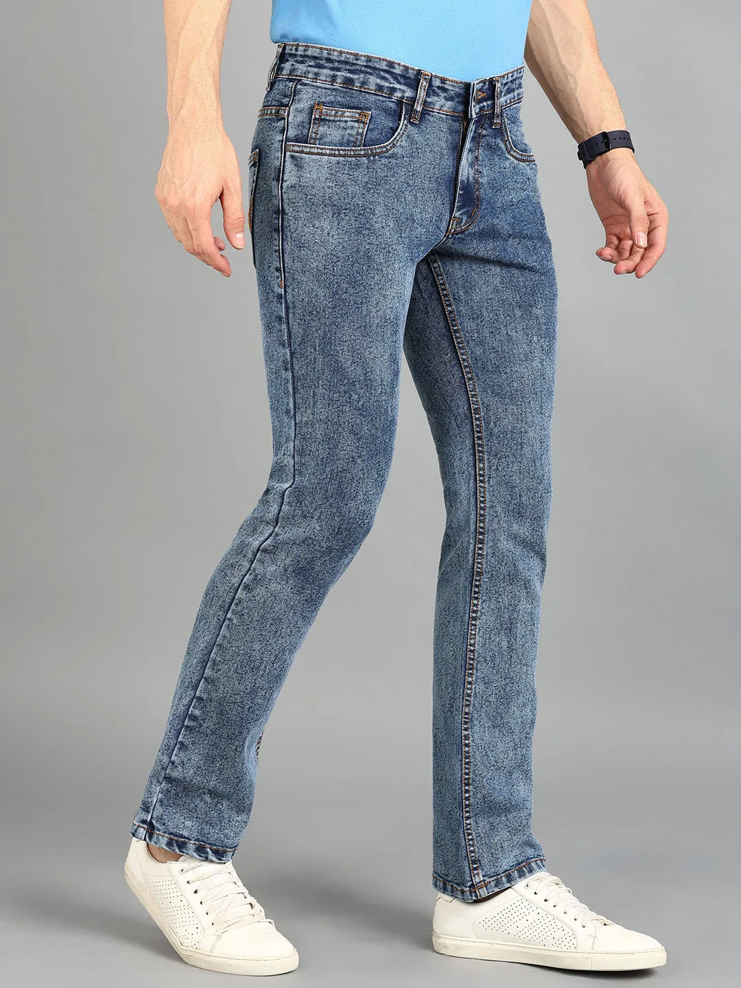 Men's Blue Washed Bootcut Jeans Stretchable