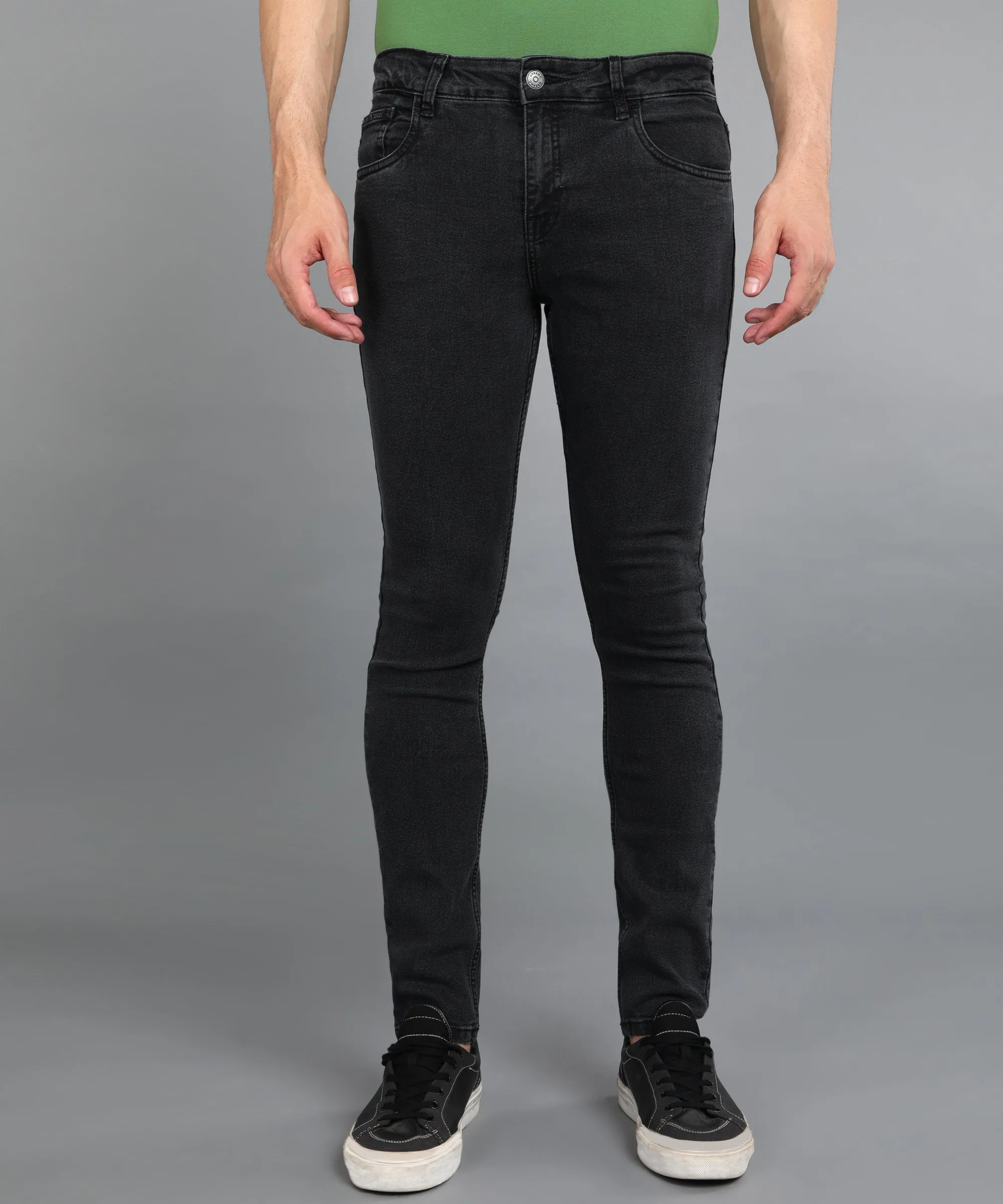 Men's Dark Grey Regular Fit Washed Jeans Stretchable