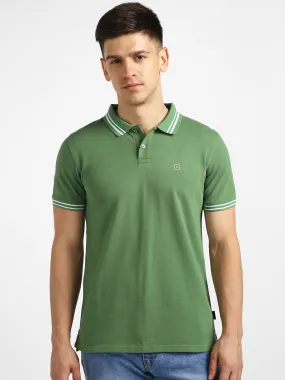 Men's Green Solid Slim Fit Half Sleeve Cotton Polo T-Shirt