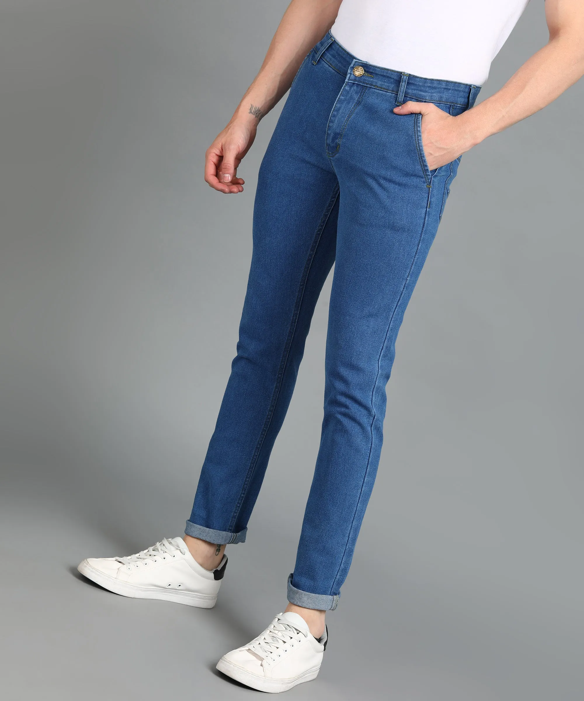 Men's Light Blue Slim Fit Washed Jeans Stretchable