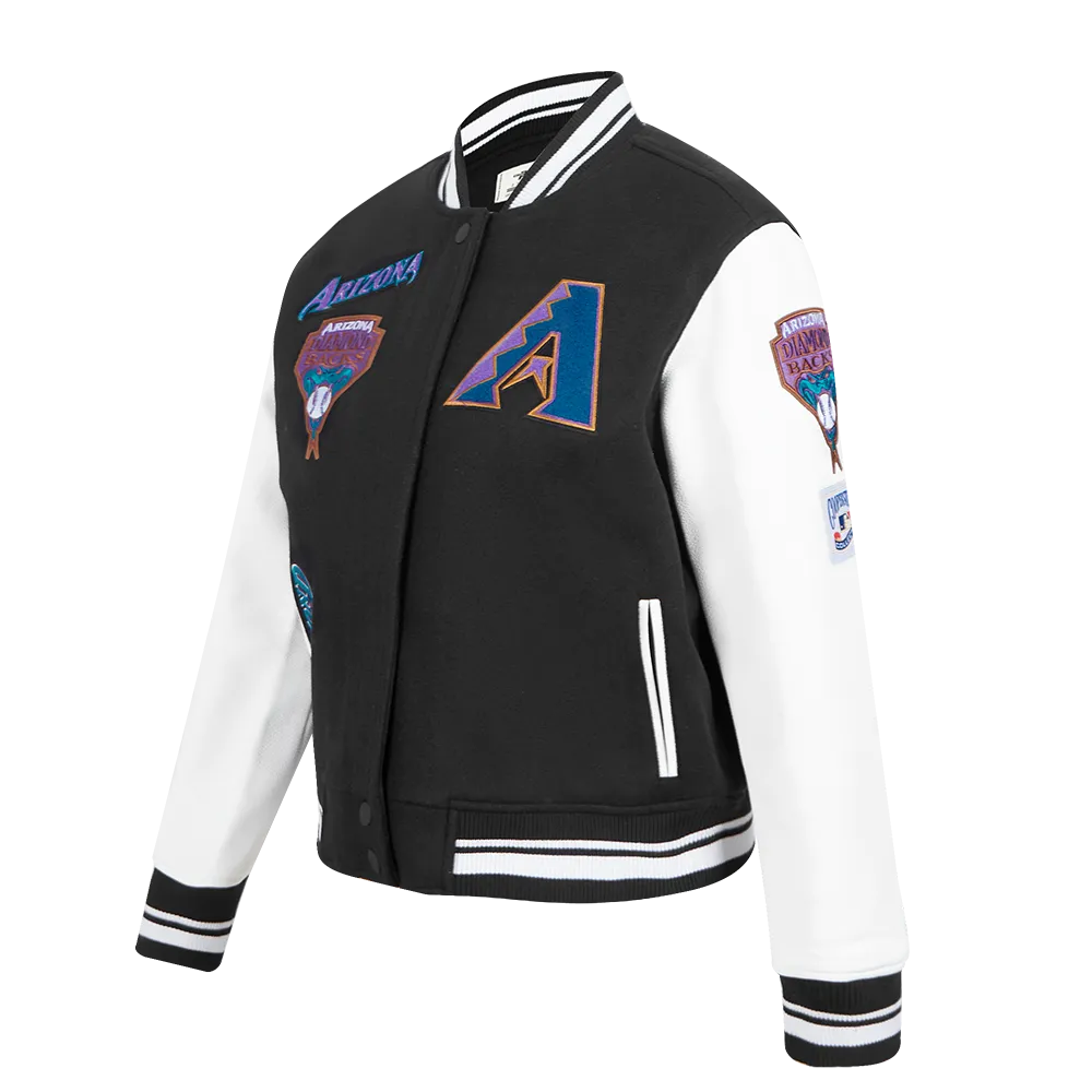 MLB ARIZONA DIAMONDBACKS RETRO CLASSIC WOMEN'S RIB WOOL VARSITY JACKET (BLACK/WHITE)