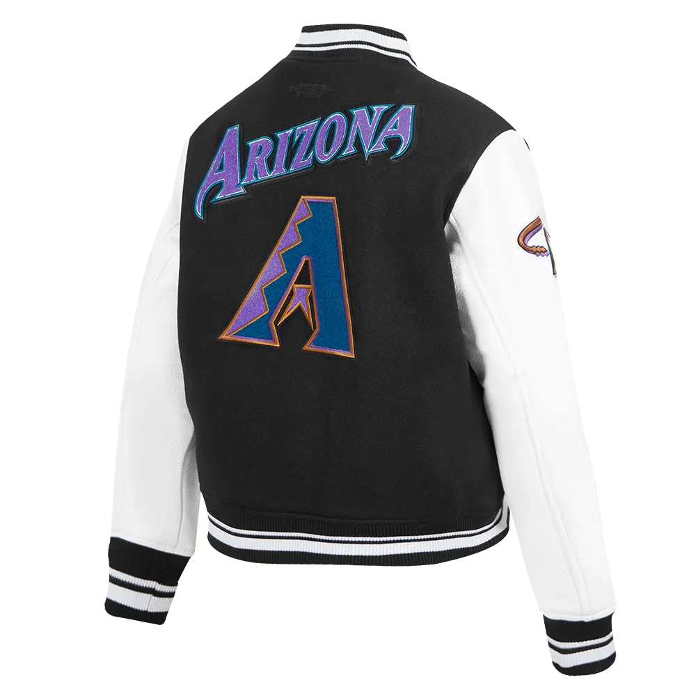 MLB ARIZONA DIAMONDBACKS RETRO CLASSIC WOMEN'S RIB WOOL VARSITY JACKET (BLACK/WHITE)