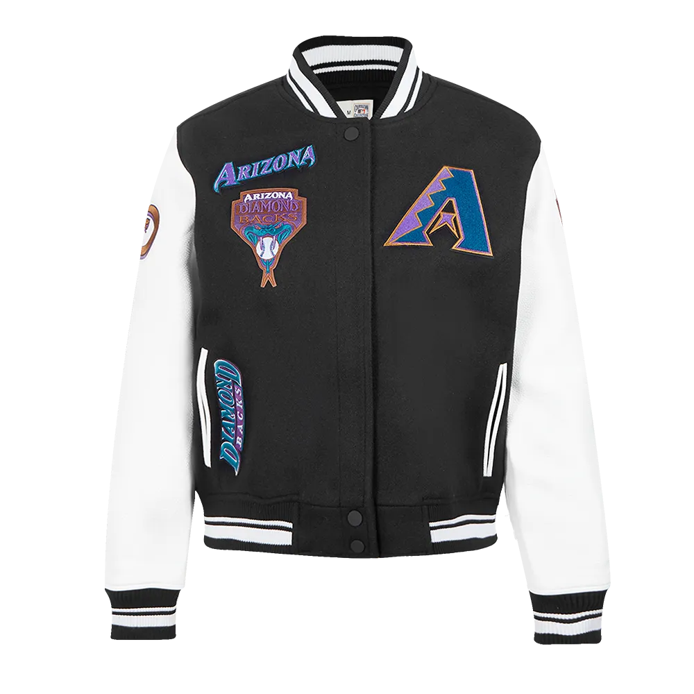 MLB ARIZONA DIAMONDBACKS RETRO CLASSIC WOMEN'S RIB WOOL VARSITY JACKET (BLACK/WHITE)