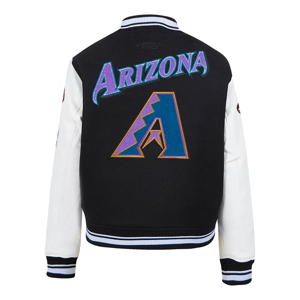 MLB ARIZONA DIAMONDBACKS RETRO CLASSIC WOMEN'S RIB WOOL VARSITY JACKET (BLACK/WHITE)