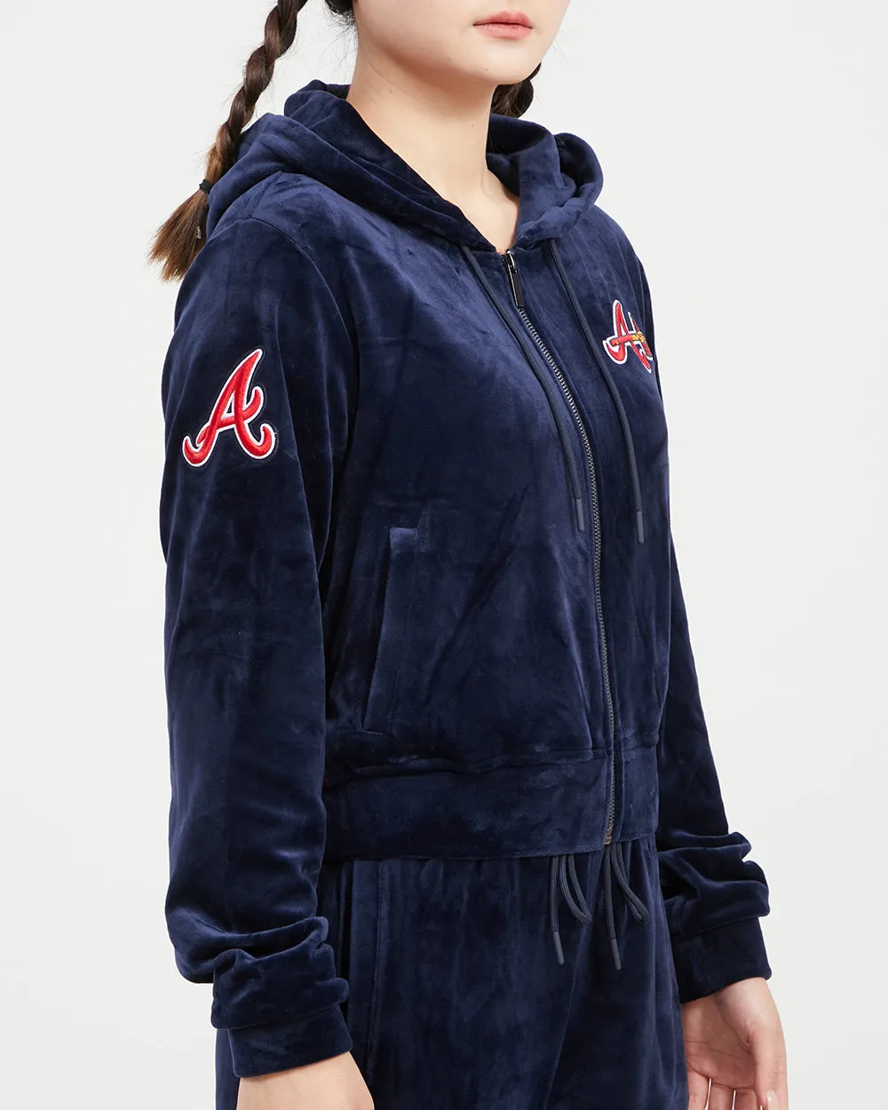 MLB ATLANTA BRAVES CLASSIC WOMEN'S VELOUR FZ PO HOODIE (MIDNIGHT NAVY)