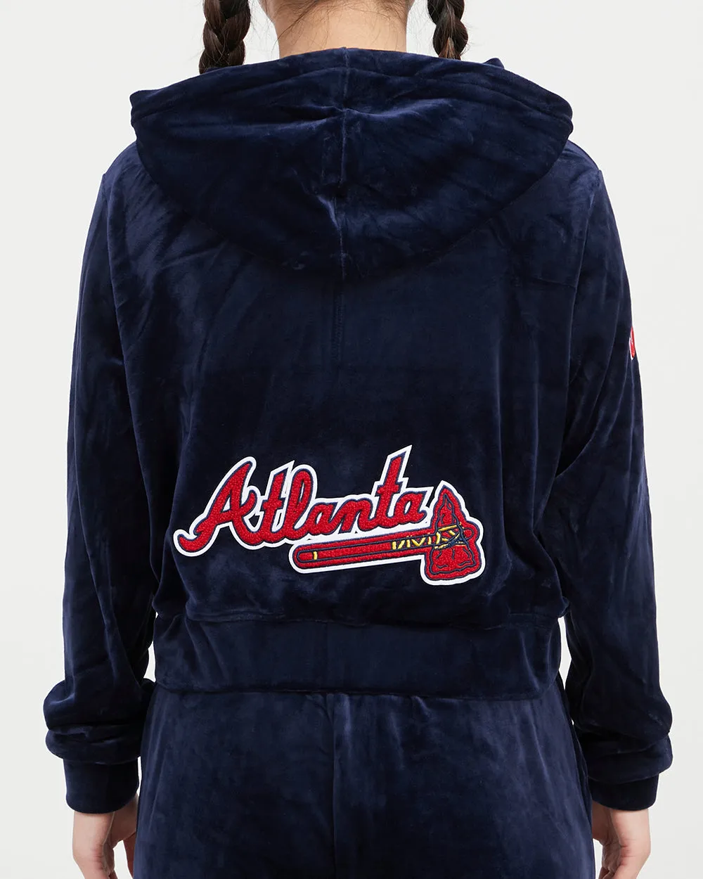 MLB ATLANTA BRAVES CLASSIC WOMEN'S VELOUR FZ PO HOODIE (MIDNIGHT NAVY)