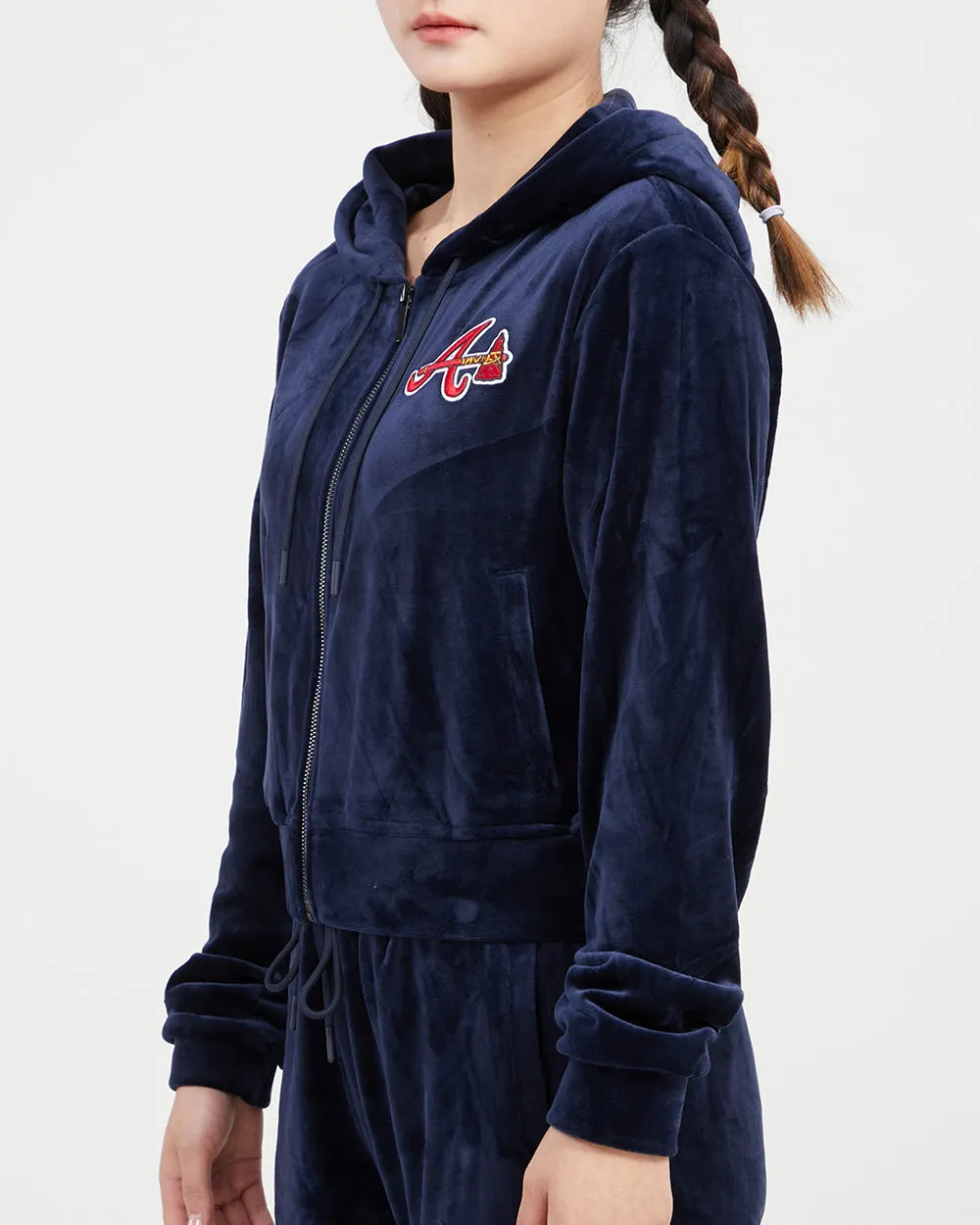 MLB ATLANTA BRAVES CLASSIC WOMEN'S VELOUR FZ PO HOODIE (MIDNIGHT NAVY)