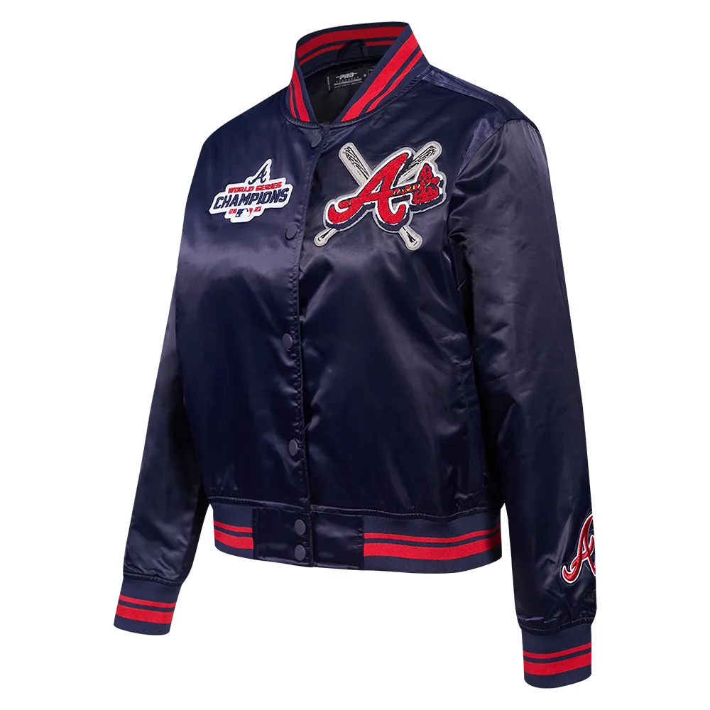 MLB ATLANTA BRAVES MASHUP WOMEN'S RIB SATIN JACKET (MIDNIGHT NAVY/RED/MIDNIGHT NAVY)